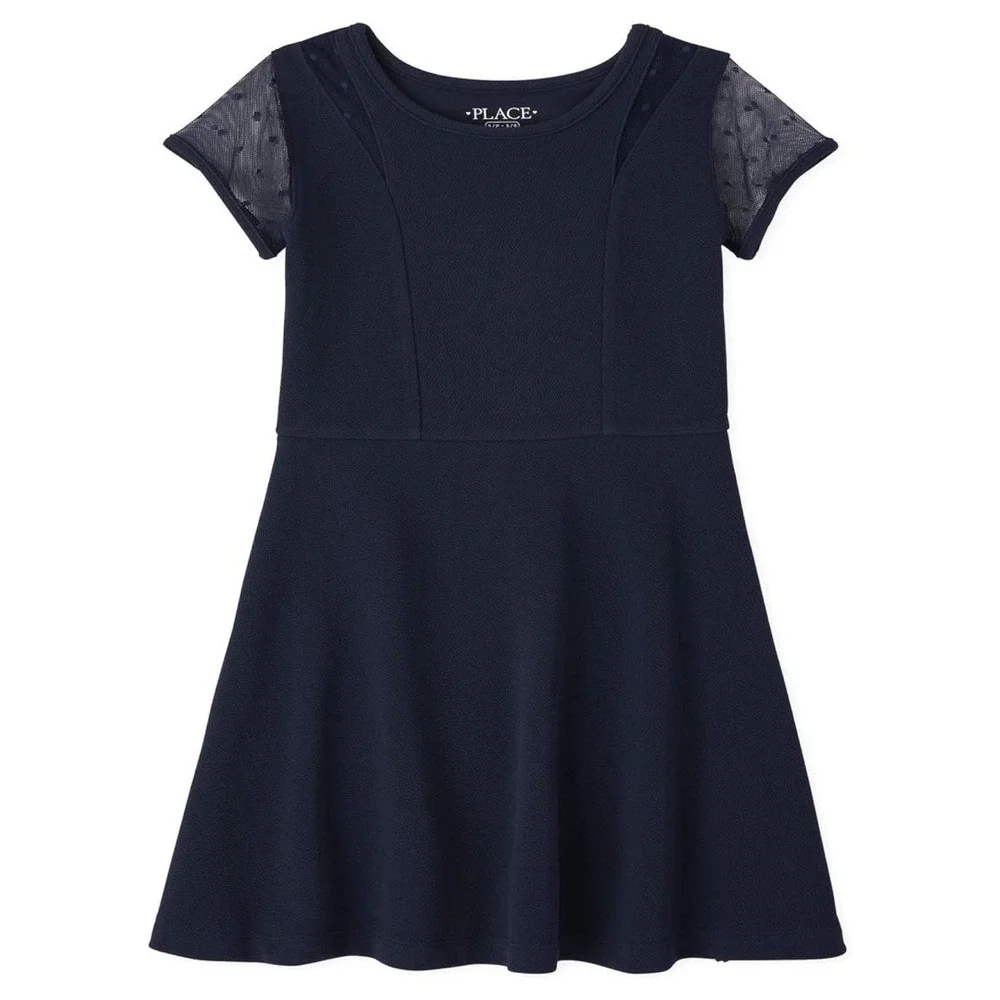 Girls Mesh Dot Stretch Jacquard Dress Black Large 10/12 The Childrens Place $35